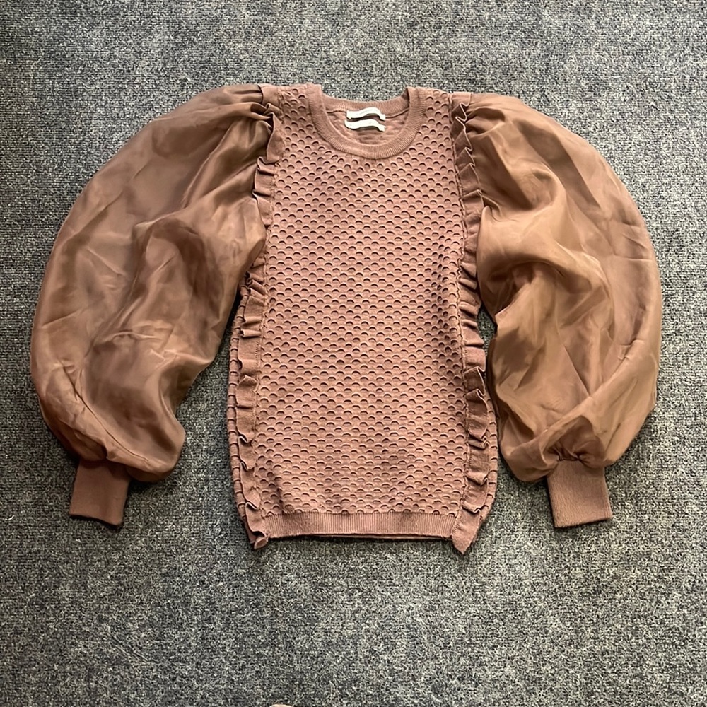 Anthropology Sz XS satin like puff sleeve sweater very soft EUC - Picture 1 of 9
